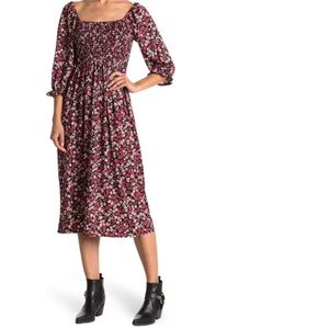 Velvet torch smocked midi roses dress size large L